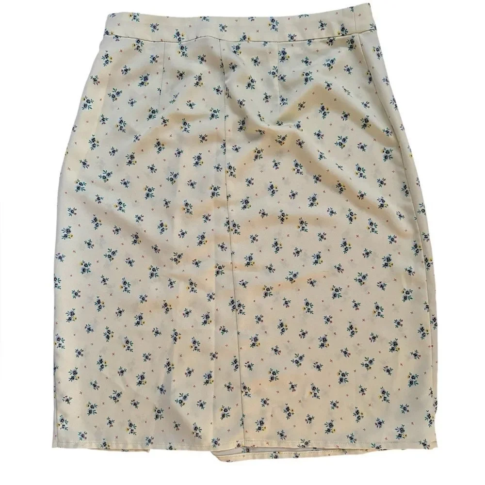 BCBG Max Azria Butter Yellow Floral Slit Skirt Sz 4 | Coquette Soft Girl Slip